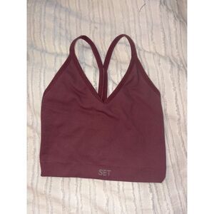 Set Active XS Sculptflex Ribbed V Bra Tank Exercise Top Burgundy